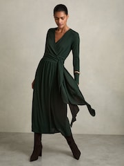 Зеленый - Reiss Madeline Jersey Wrap-Tie Midi Dress - Image 5 of 7