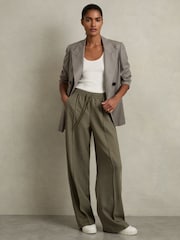 Reiss Khaki Sunnie Wide-Leg Drawstring Trousers - Image 1 of 6