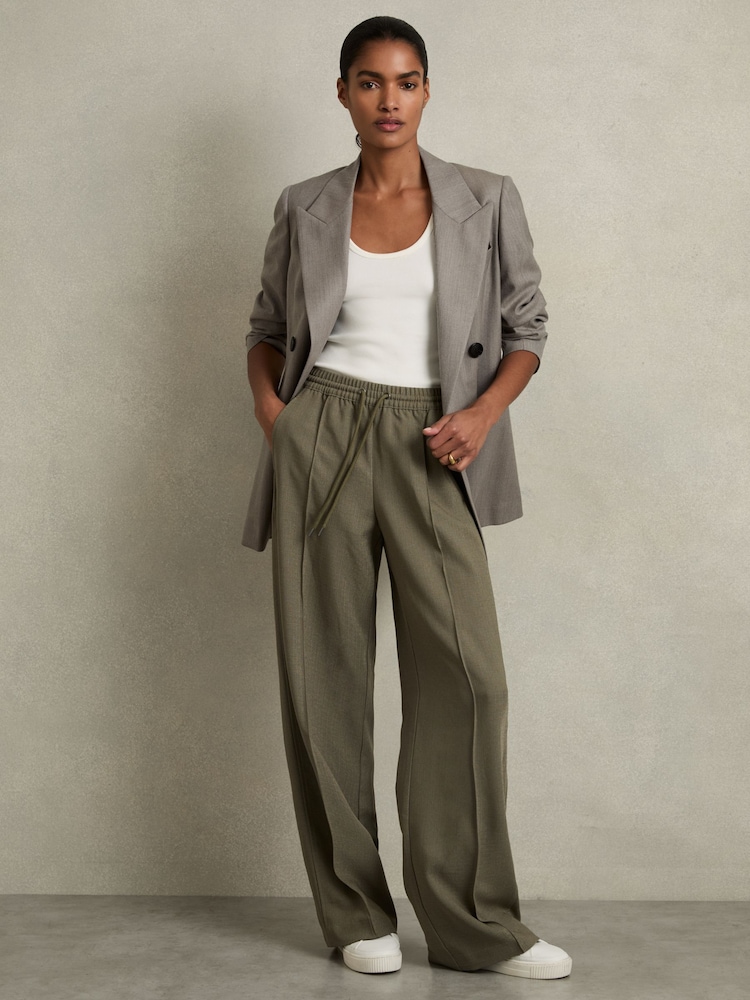 Reiss Khaki Sunnie Wide-Leg Drawstring Trousers - Image 1 of 6
