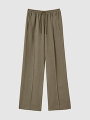 Reiss Khaki Sunnie Wide-Leg Drawstring Trousers - Image 2 of 6