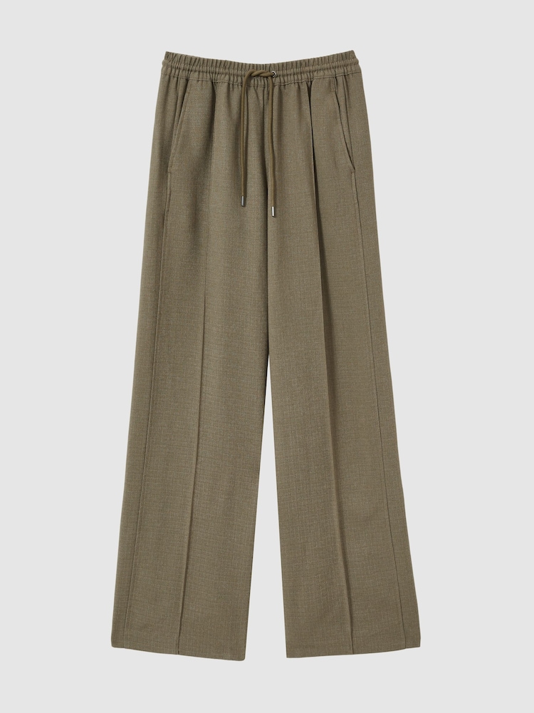 Reiss Khaki Sunnie Wide-Leg Drawstring Trousers - Image 2 of 6