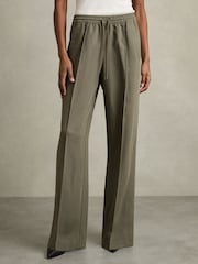 Reiss Khaki Sunnie Wide-Leg Drawstring Trousers - Image 3 of 6