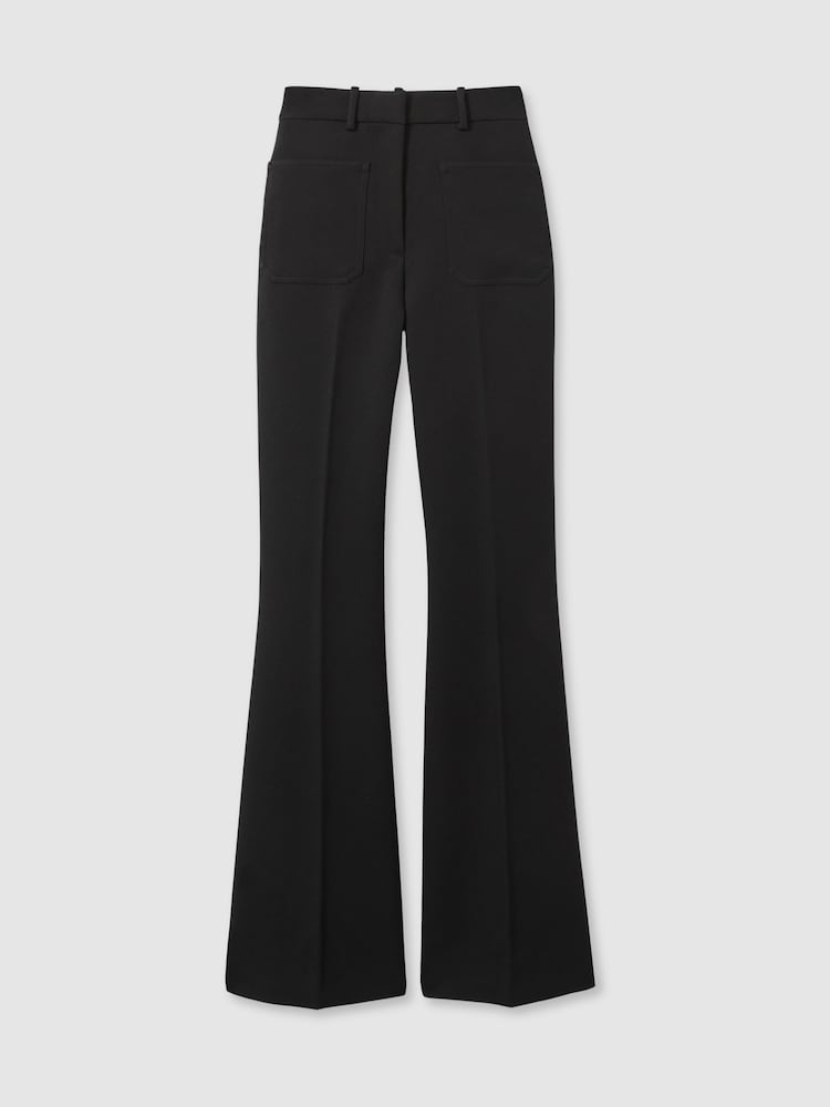 Reiss Black Priya Twill High Rise Flared Trousers - Image 2 of 7