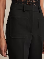 Reiss Black Priya Twill High Rise Flared Trousers - Image 3 of 7