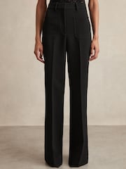 Reiss Black Priya Twill High Rise Flared Trousers - Image 4 of 7