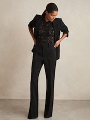Reiss Black Priya Twill High Rise Flared Trousers - Image 6 of 7