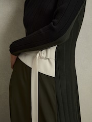 Reiss Khaki/Black Emilina Rib-Knit Panelled Belted Midi Dress - Image 4 of 6