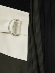 Reiss Khaki/Black Emilina Rib-Knit Panelled Belted Midi Dress - Image 6 of 6