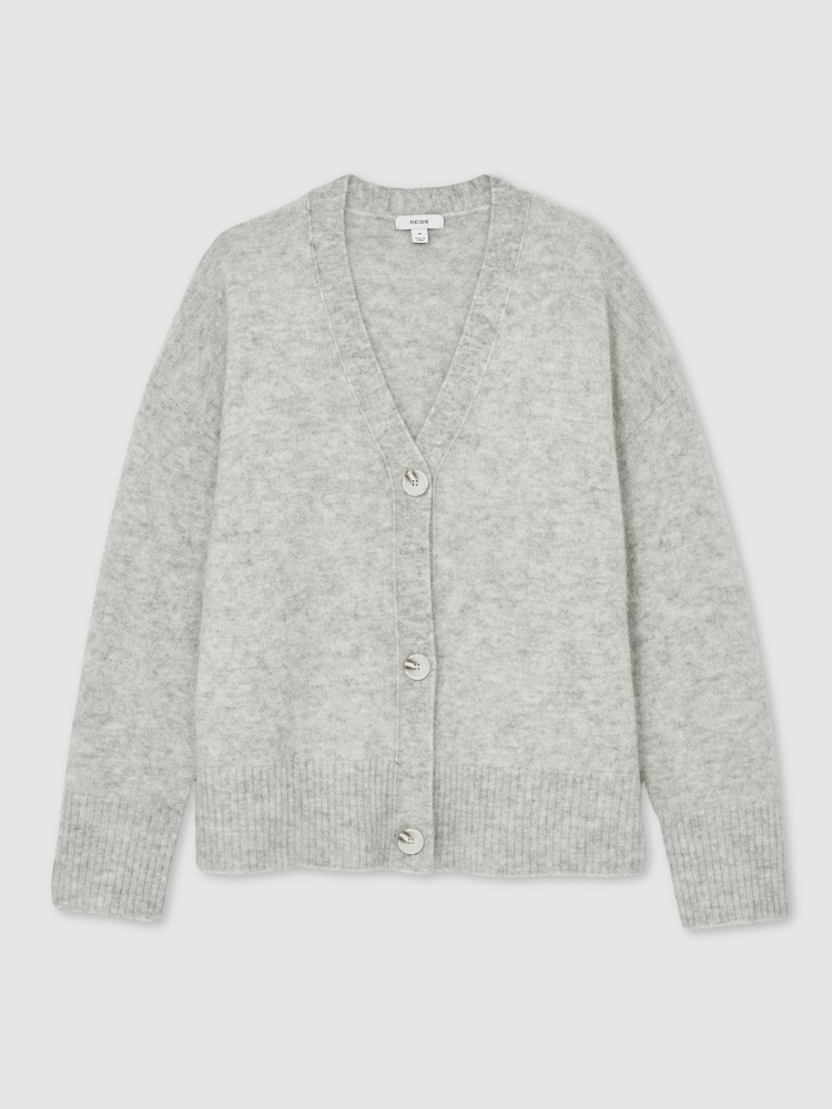 Reiss Grey Robyn Alpaca Wool-Blend Brushed Cardigan - Image 2 of 6