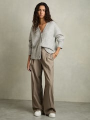 Reiss Grey Robyn Alpaca Wool-Blend Brushed Cardigan - Image 3 of 6