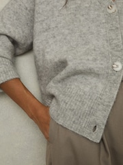 Reiss Grey Robyn Alpaca Wool-Blend Brushed Cardigan - Image 4 of 6