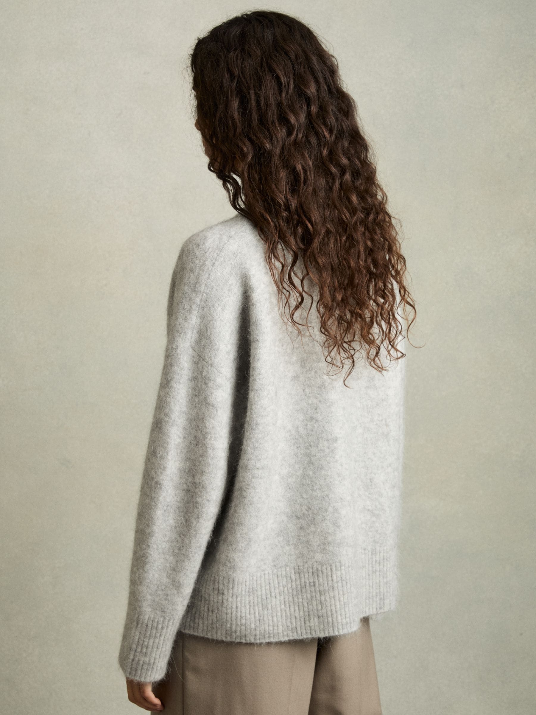 Buy Reiss Grey Robyn Alpaca Wool-Blend Brushed Cardigan from