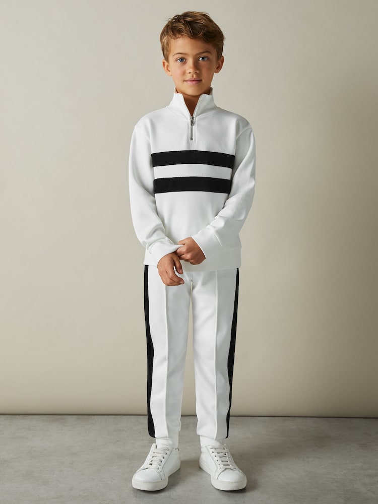 Reiss White/Emerald Green Montane 4-9 yrs Interlock Velour-Stripe Half-Zip Sweatshirt - Image 1 of 4