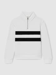 Reiss White/Emerald Green Montane 4-9 yrs Interlock Velour-Stripe Half-Zip Sweatshirt - Image 2 of 4