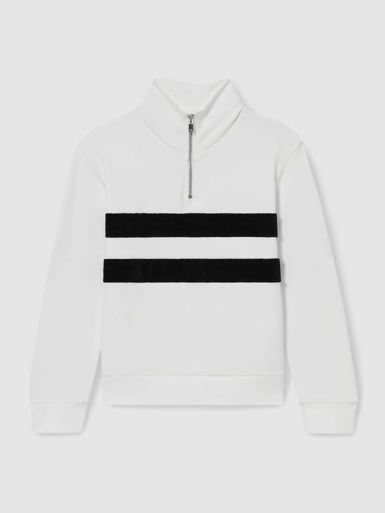 Reiss White/Emerald Green Montane 4-9 yrs Interlock Velour-Stripe Half-Zip Sweatshirt - Image 2 of 4