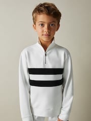 Reiss White/Emerald Green Montane 4-9 yrs Interlock Velour-Stripe Half-Zip Sweatshirt - Image 3 of 4