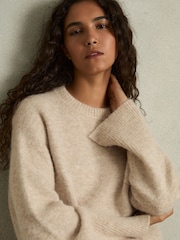 Reiss Neutral Birdie Brushed Crew-Neck Jumper With Alpaca Wool - Image 1 of 8