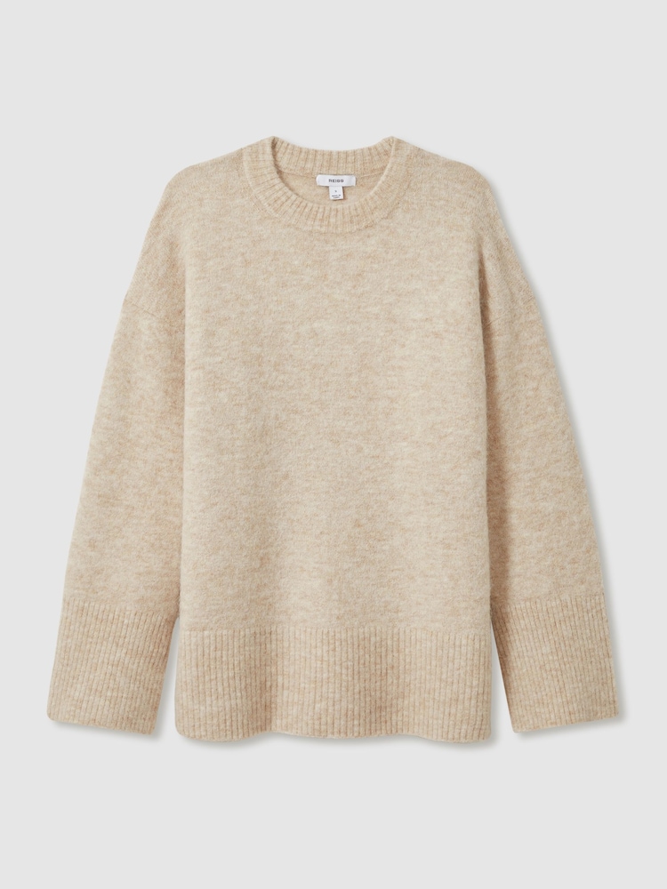 Reiss Neutral Birdie Brushed Crew-Neck Jumper With Alpaca Wool - Image 2 of 8