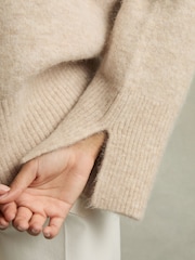 Reiss Neutral Birdie Brushed Crew-Neck Jumper With Alpaca Wool - Image 4 of 8