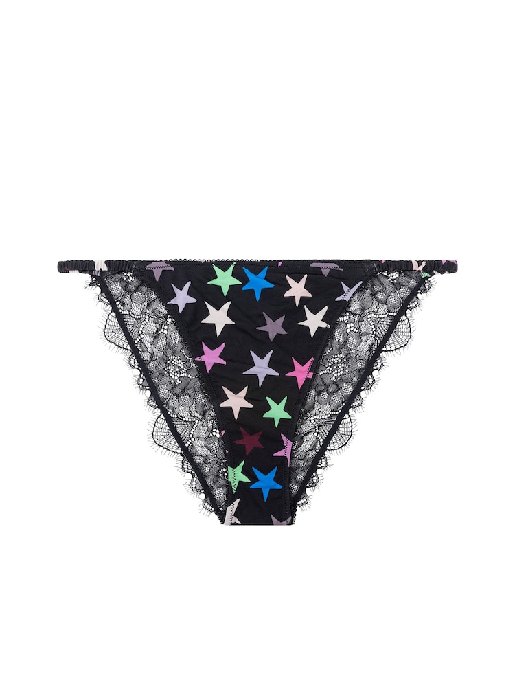 Love Stories Black Wild Rose Printed Satin & Lace Briefs - Image 1 of 2
