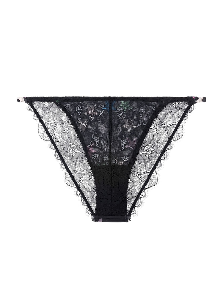 Love Stories Black Wild Rose Printed Satin & Lace Briefs - Image 2 of 2