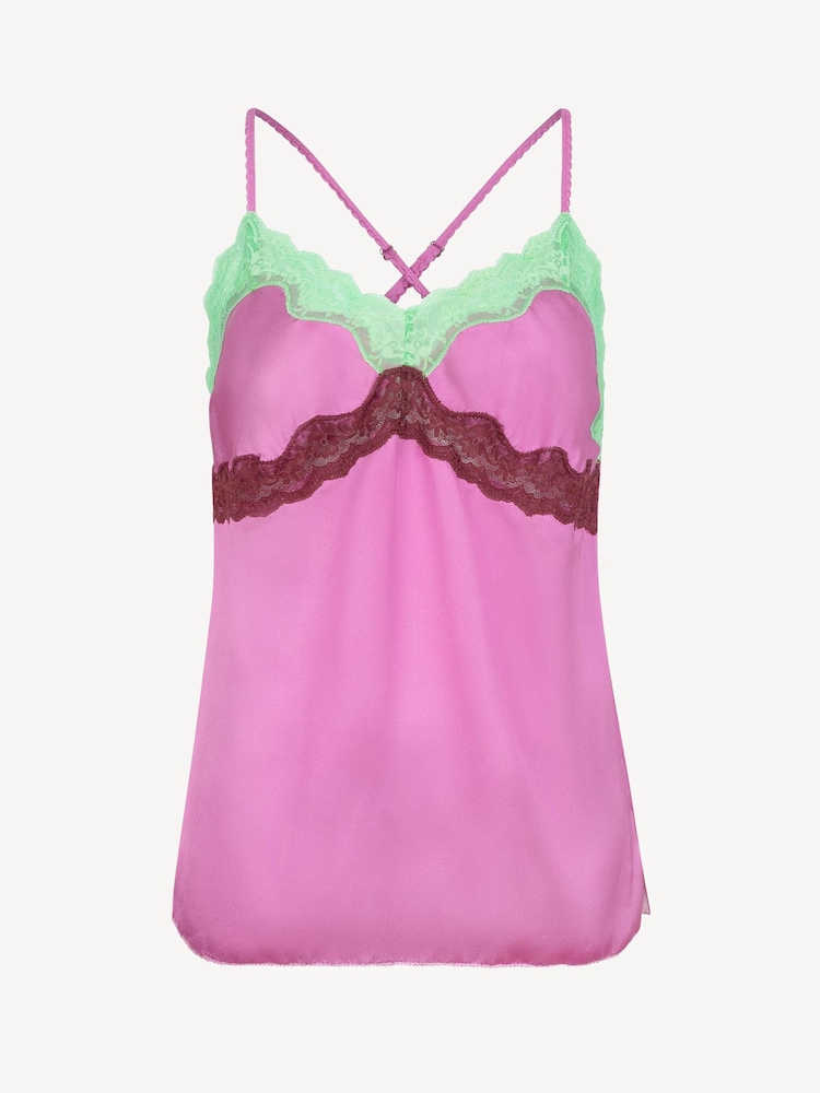 Love Stories Purple Pandora Satin & Lace Pyjama Cami Top - Image 1 of 4