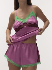 Love Stories Purple Pandora Satin & Lace Pyjama Cami Top - Image 3 of 4