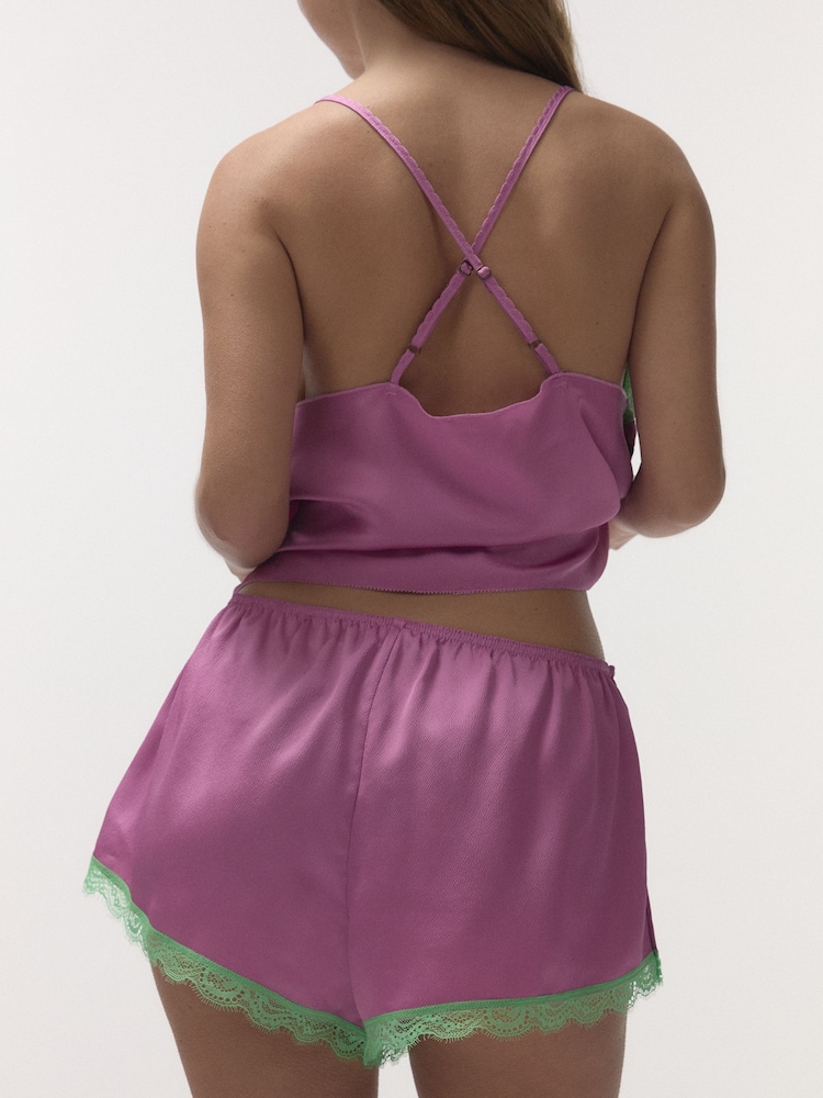 Love Stories Purple Pandora Satin & Lace Pyjama Cami Top - Image 4 of 4