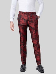 Twisted Tailor Red Ersat Skinny Fit Floral Jacquard Tuxedo Trousers - Image 1 of 4