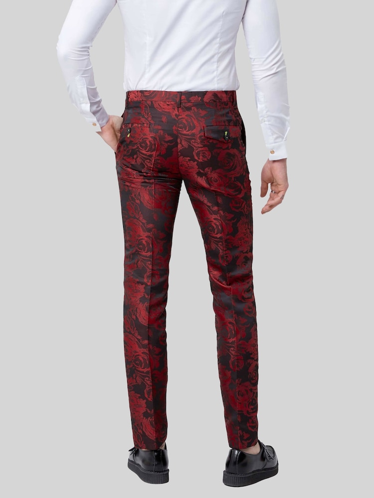 Twisted Tailor Red Ersat Skinny Fit Floral Jacquard Tuxedo Trousers - Image 2 of 4