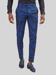 Twisted Tailor Blue Ersat Skinny Fit Floral Tuxedo Trousers - Image 1 of 4