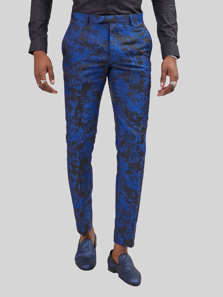 Twisted Tailor Blue Ersat Skinny Fit Floral Tuxedo Trousers - Image 1 of 4