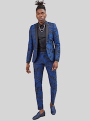 Twisted Tailor Blue Ersat Skinny Fit Floral Tuxedo Trousers - Image 4 of 4