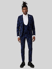 Twisted Tailor Blue Jackalope Skinny Fit Floral Flocked Jacket - Image 1 of 5