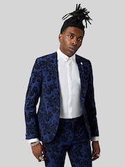 Twisted Tailor Blue Jackalope Skinny Fit Floral Flocked Jacket - Image 2 of 5