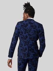 Twisted Tailor Blue Jackalope Skinny Fit Floral Flocked Jacket - Image 3 of 5