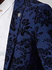 Twisted Tailor Blue Jackalope Skinny Fit Floral Flocked Jacket - Image 4 of 5