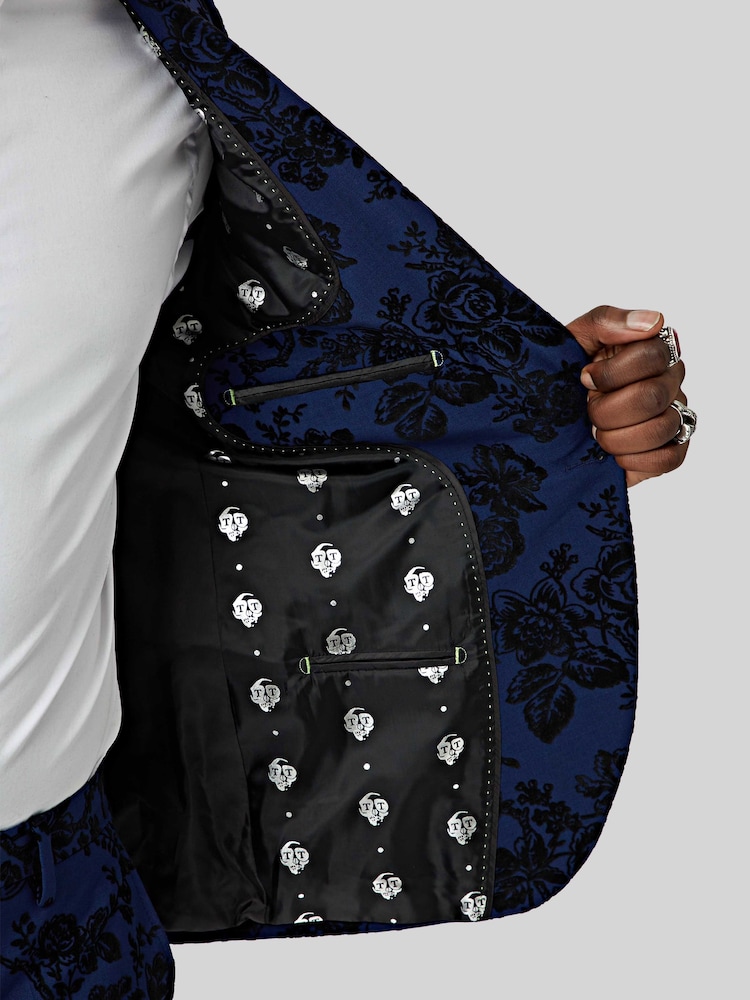Twisted Tailor Blue Jackalope Skinny Fit Floral Flocked Jacket - Image 5 of 5