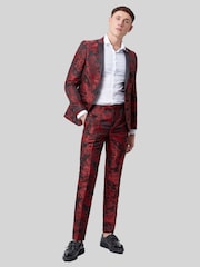 Twisted Tailor Red Ersat Skinny Fit Floral Jacquard Tuxedo Jacket - Image 1 of 5