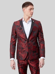 Twisted Tailor Red Ersat Skinny Fit Floral Jacquard Tuxedo Jacket - Image 2 of 5