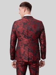 Twisted Tailor Red Ersat Skinny Fit Floral Jacquard Tuxedo Jacket - Image 3 of 5