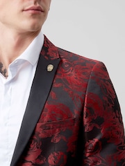 Twisted Tailor Red Ersat Skinny Fit Floral Jacquard Tuxedo Jacket - Image 4 of 5