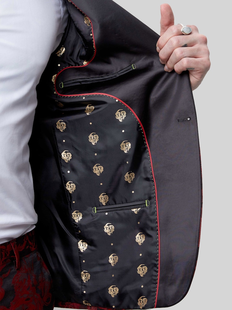 Twisted Tailor Red Ersat Skinny Fit Floral Jacquard Tuxedo Jacket - Image 5 of 5