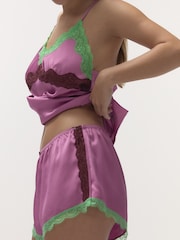 Love Stories Purple Apollo Satin & Lace Pyjama Shorts - Image 3 of 7