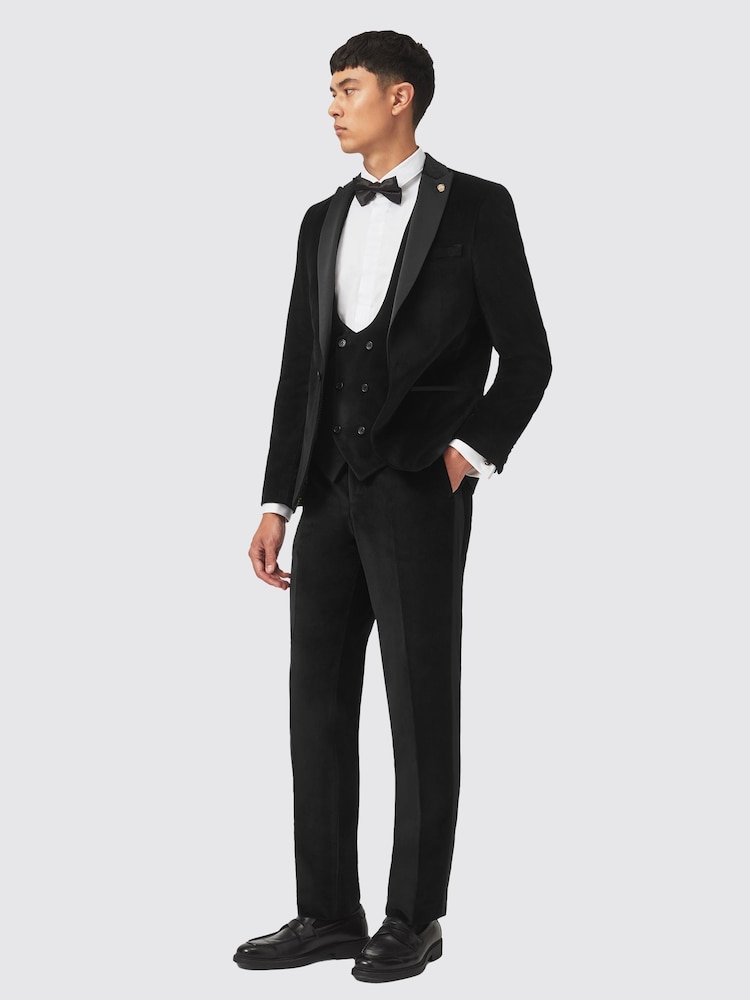 Twisted Tailor Black Skinny Fit Sylvester Velvet Tuxedo 100% Cotton Waistcoat - Image 5 of 5