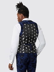 Twisted Tailor Blue Jackalope Waistcoat With Floral Flocking - Image 2 of 4