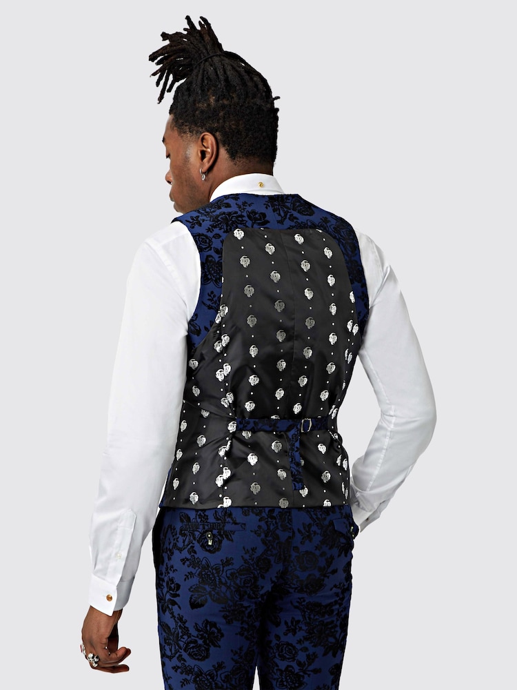 Twisted Tailor Blue Jackalope Waistcoat With Floral Flocking - Image 2 of 4