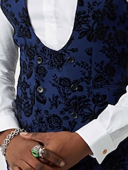Twisted Tailor Blue Jackalope Waistcoat With Floral Flocking - Image 3 of 4