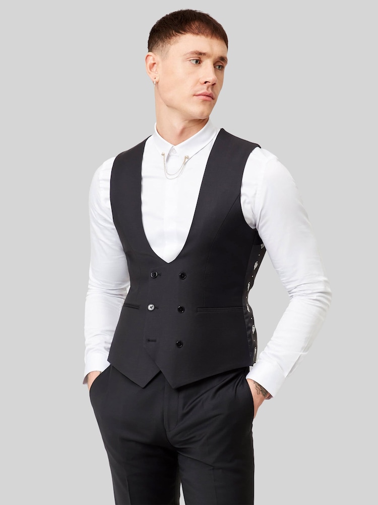 Twisted Tailor Black Skinny Fit Kingdon Dinner Waistcoat - Image 1 of 5