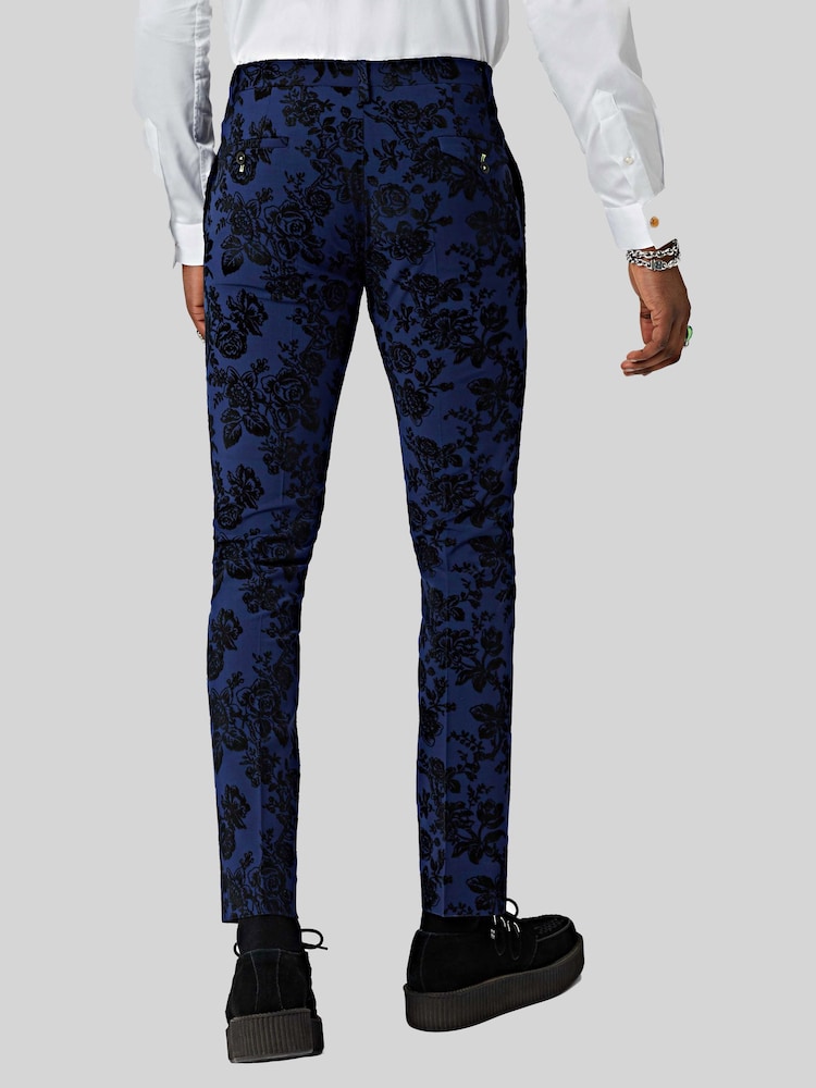 Twisted Tailor Blue Jackalope Suit Trousers With Floral Flocking - Image 2 of 4